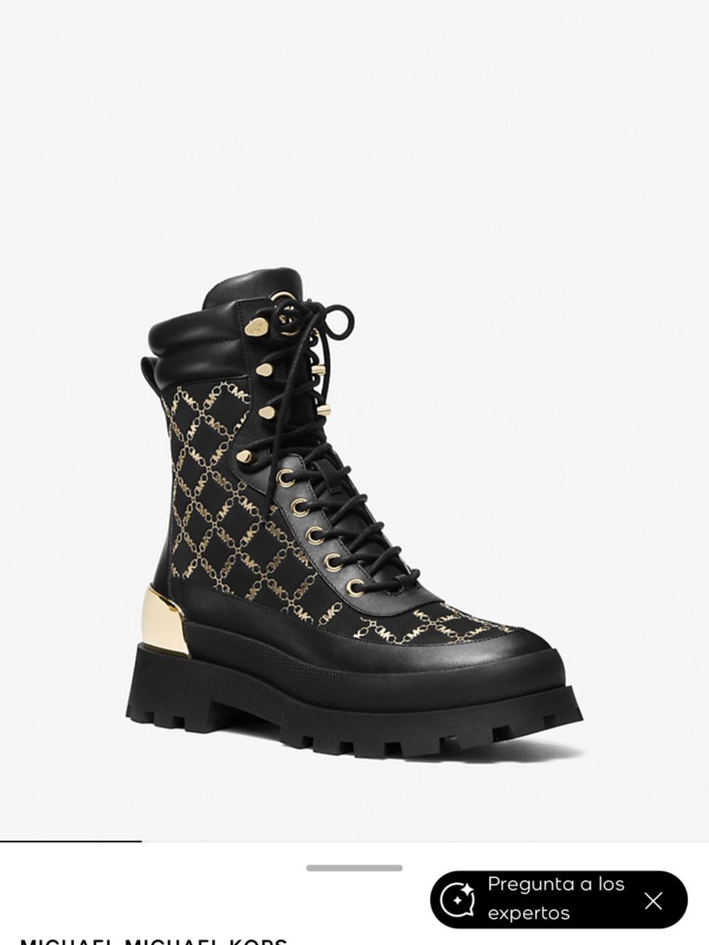Michael Kors Black and Gold Logo Lace-Up Combat Boots - Picture 2 of 10